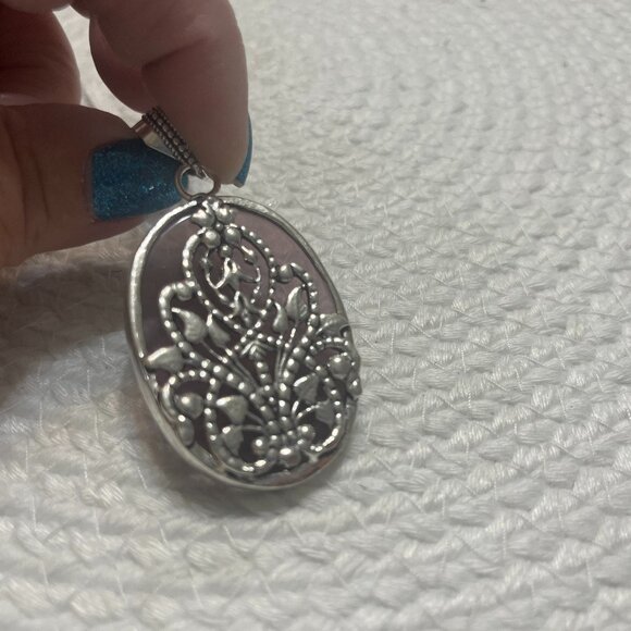 Beautiful AMETHYST with FLOWER CUT-OUT Handmade Sterling 925 Pendant/Chain #287D - Picture 1 of 3